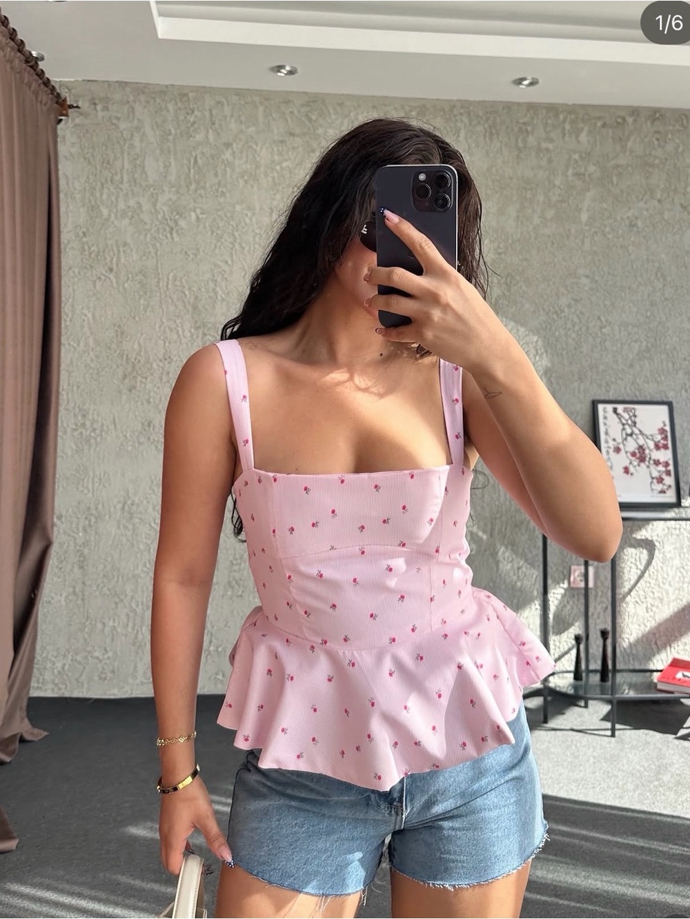 NWT ZARA Pink Floral Square-Neck Peplum Tank Top